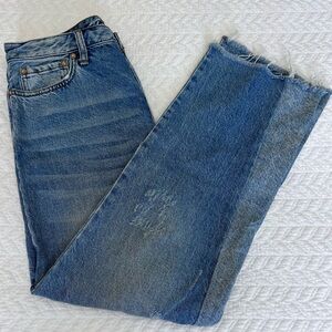 Free People Two-Toned High Rise Straight Leg Raw Hem Jeans US 27